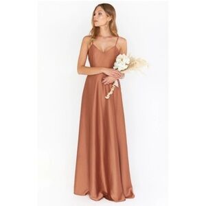 Show Me Your Mumu Faith Maxi Dress Copper Luxe Satin bridesmaid dress worn once